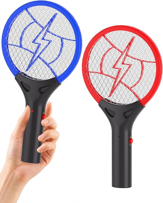 2 Pack Mini Electric Fly Swatter, 3000VDC AA Battery Powered Lightweight Bug Zapper Racket with 3-Layer Safety Mesh, Portable Mini Mosquito and Fly Zapper for Indoor Outdoor Camping Travel Use