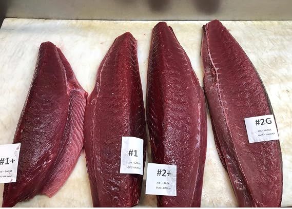 Sashimi Grade Ahi Yellowfin Tuna, 5-6 lb Medium Loin, Premium Quality, Mild Meaty Flavor, High-Fat Content, Deep Red Color, Perfect for Sashimi and Gourmet Dishes, Sourced from Warm Waters
