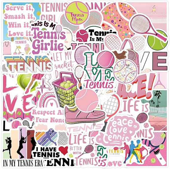 55pcs Pink Tennis Fan Stickers - Sporty Women's Sports Stickers, Suitable for Water Bottle Decorations, Coach Gifts, laptops, Mobile Phones, Christmas, Halloween, and Birthday Gifts