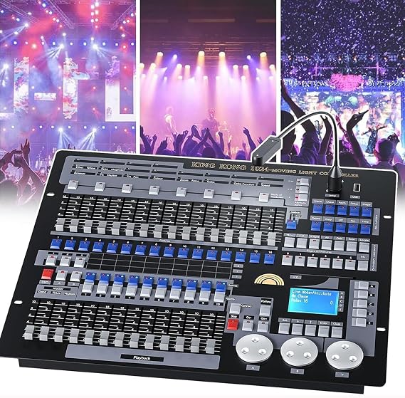 DMX Controller, 1024 Channels DMX 512 Console 60 Scenes, Stage Lighting Controller Photoelectric Isolation Signal Output, for LED Par Light Moving Head Light Console DJ Equipmen