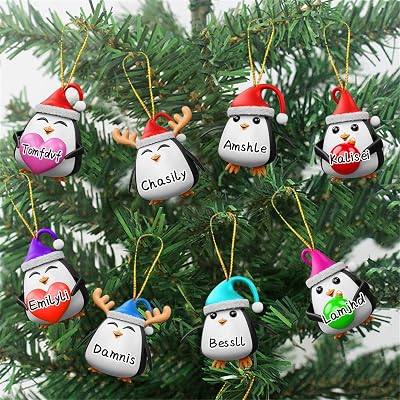 8pcs Personalized Christmas Penguin Ornaments 2024 - Custom Acrylic With Name for Xmas Tree Hanging, D-Penguin 1