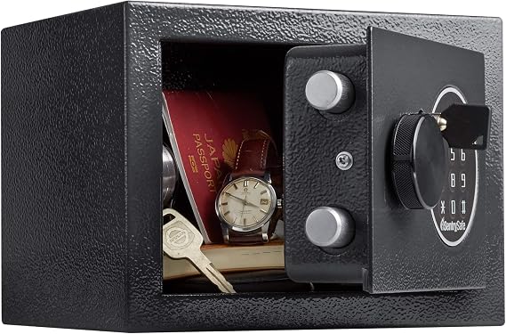 SentrySafe Black Security Extra Small Safe with Digital Keypad Lock and Key Cylinder Protects Money, Jewelry, Medication, or Other Valuables, 0.14 Cubic Feet, X014E