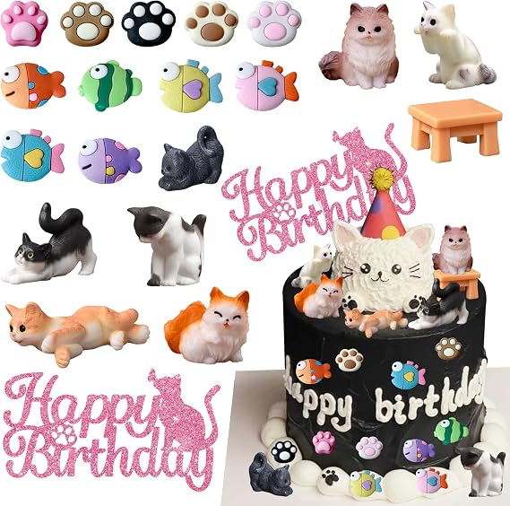 Cat Cake Topper Cat Themed Party Decoration Cat Birthday Cake Topper