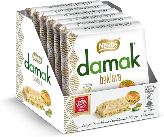 Nestlé Palate White Square Chocolate with Pistachios and Baklava, 60 g x 6 Pieces