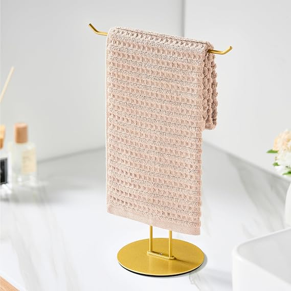 Shiny Gold T-Shaped Hand Towel Holder, Stainless Steel