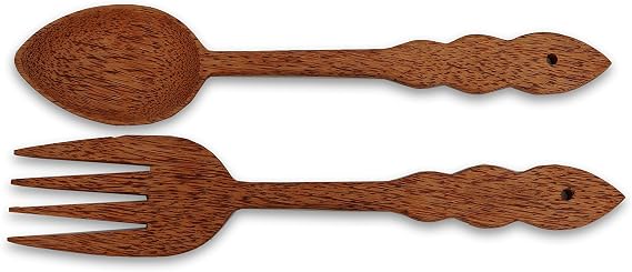 Handmade Coconut Wood Giant Fork & Spoon Set Wall Kitchen Home Decor