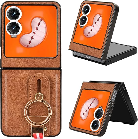 Cover for Infinix Zero Flip X6962 (6.9 Inch) Thin Skin Frame Lanyard Wrist Strap Phone Protective Case Hard PC Back Cover with Bottle Opener and Stand Brown