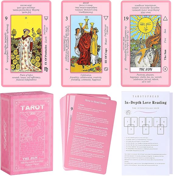 Myripoly Pink Tarot Cards Deck Set for Beginners with Meanings On Them-Tarot Card with Guidebook-(Free Velvet Tarot Bag Pouch)