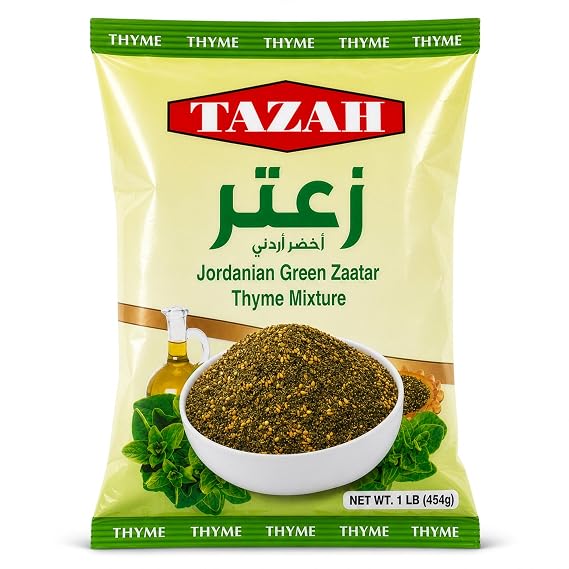 Tazah Zaatar 16oz Jordanian Zatar Spice Blend Green Za'atar Thyme Mixture in Bag
