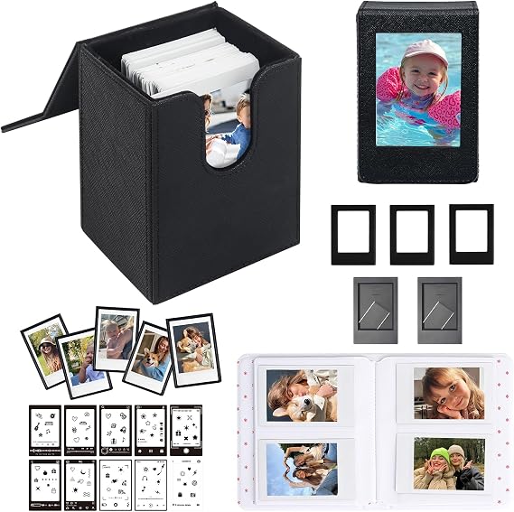 CAIYOULE Accessories for Fujifilm Instax Mini 12/11/SE/99/90/7+/40/Evo/Link/Liplay Instant Camera Mini 3-inch Film Deluxe Kit Storing Display Protecting Mini Film (Black Series)