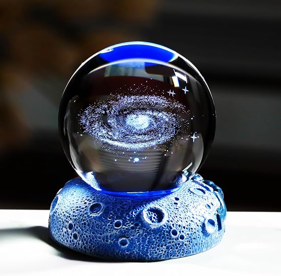 Movdyka 3D Galaxy Space 2.36in Crystal Ball Astronomy Gifts for Men Boys | Science Planets Universe Model Present for Boyfriend, Space Lights Base, Engraved Glass Globe, Home Ornament, Celestial Decor [Energy Class E]