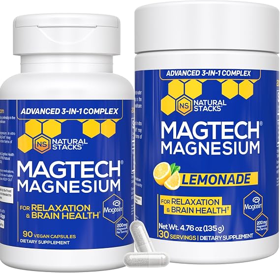 Natural Stacks Magtech Magnesium Capsules + Lemonade Bundle - 3 Forms of Magnesium - Supports Relaxation and Brain Health* - 60 Total Servings