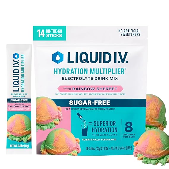 Liquid I.V. Sugar Free Hydration Electrolytes, Rainbow Sherbet, 14 Count