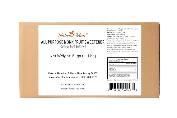 Monk Fruit Zero Calorie Sweetener (2x Sugar Sweet, Original), 5kg/11Lbs- Granular Powder Blended with Erythritol - Sweet Natural Alternative to Xylitol and Stevia - Sugar Replacement for Keto, Paleo, Low GI