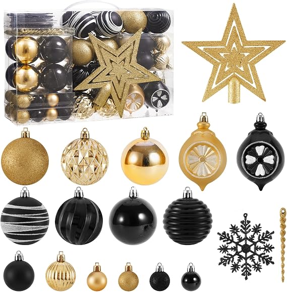 100PCS Christmas Ball Ornaments with Tree Topper, Hanging Xmas Decorations