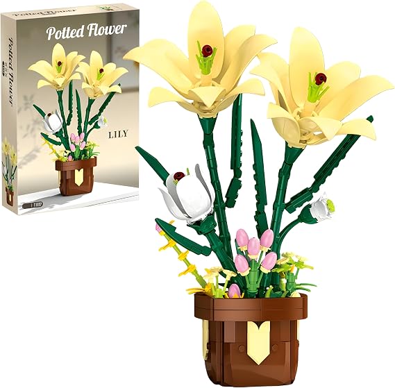 Lily Flower Building Blocks Set, Artificial Floral Model Toys | Elegant Botanical Plants Construction Kit for Home Desk Decor, Birthday Romantic Gift for Mother's Day, 326 PCS