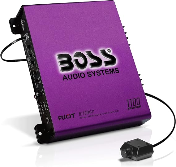 BOSS Audio Systems R1100M-P Riot Series Car Audio Subwoofer Amplifier - 1100 High Output, Monoblock, Class A/B, 2/4 Ohm Stable, Low/High Level Inputs, Low Pass Crossover, Mosfet, Hook Up To Stereo