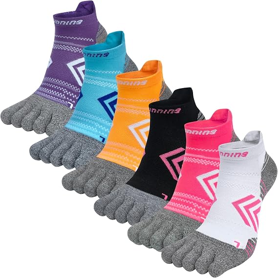Womens Toe Socks No Show Five Finger Sports Running Athletic Socks Cotton Arch Support Ankle Socks 6 Pairs