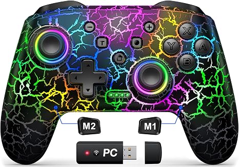 Gammeefy Switch 2 Controller, Wireless Switch Pro Controller for Nintendo Switch/Lite/OLED, 9 Color Adjustable LED Switch Remote Compatible with Windows PC/Android/IOS with Bluetooth receiver