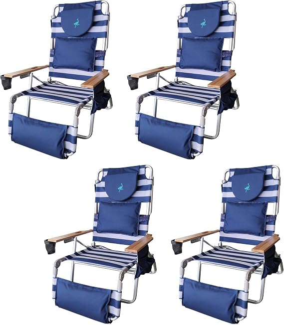 Ostrich The Deluxe 3N1 Lightweight Lawn Beach Reclining Lounge, 4 Pack