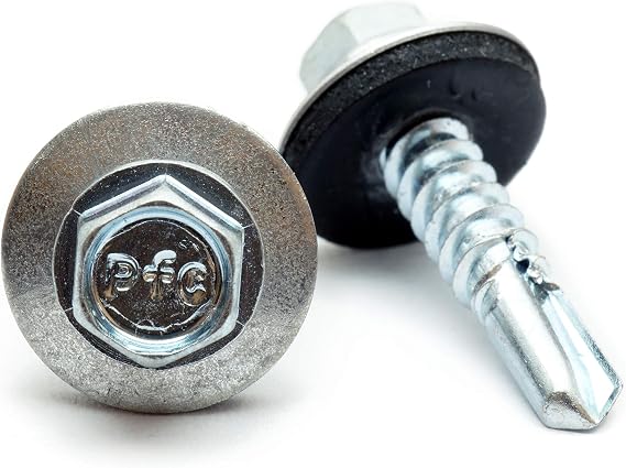 (50) #12 x 1-1/2" Indent HWH with Bonded EPDM Sealing Washer, Hex Washer Head Unslot, Zinc #3 Point Self Drilling TEK Proferred Sheet Metal Roofing Screws - MonsterBolts (50, #12 x 1-1/2")