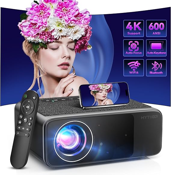 Projector with WiFi 6 and Native 1080P, HYTOBP LT2 600 ANSI Outdoor Movie Projector, Auto 6D Keystone & 50% Zoom, Bluetooth 5.1, Home Projector for iOS/Android/TV Stick(Black,Small)
