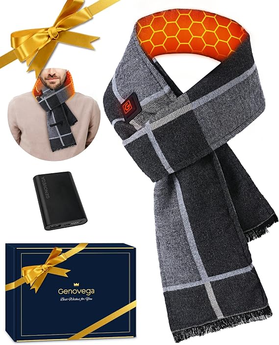 Genovega Graphene Heated Scarf for Women Men Rechargeable Battery Pack Electric Neck Heating Shawl Pad Winter Must Have Gift