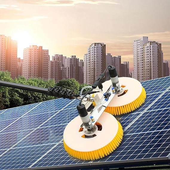 Photovoltaic Panel Cleaning Machine,Double Head Solar Panel Water Spray Cleaner Brush,Solar Panel Cleaning Rotating Brush Kit,for High-Rise Window Cleaning(Mainselectricity,7.5m)