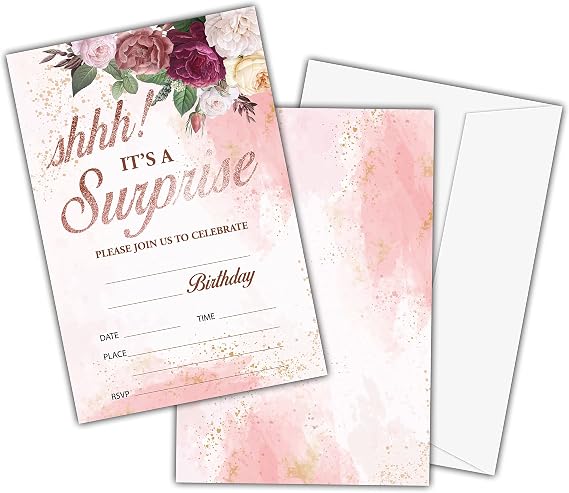 Birthday Party Invitation Cards for Kids, Shhh It's A Surprise Party Invites, Cards for Girls Boys, Party Celebration for Teens, Party Supplies, Decoration, Personalized 20 Cards With Envelopes(D003)