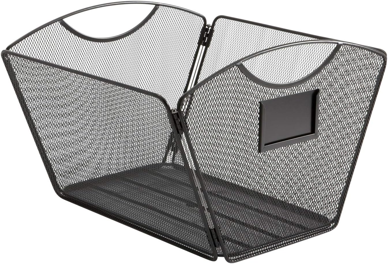Safco Products Onyx Mesh Letter-Size Desktop Tub File 2162BL, Black Powder Coat Finish, Durable Steel Mesh Construction, Collapsible For Compact Storage, Integrated Handles