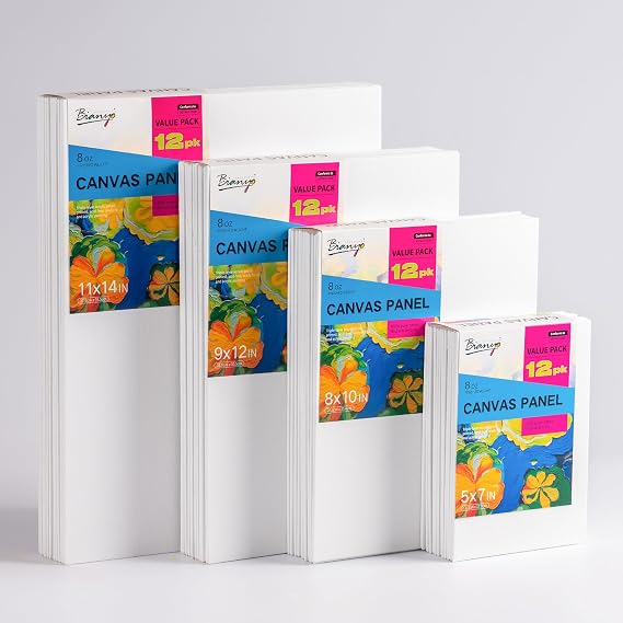 Bianyo Canvas Panels for Painting 48 Pack (5x7, 8x10, 9x12, 11x14 Inch), 100% Cotton, Triple Primed & Acid-Free, Art Boards for Acrylic & Oil Paints, Ideal for Artists, Students, Hobbyists