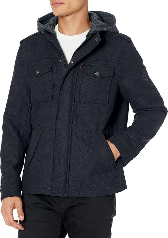 Levi's Men's Wool Blend Military Jacket with Hood