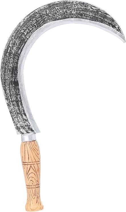 Grim Reaper Handheld Sickle Prop - Molded & Painted Wood, Metal Look.