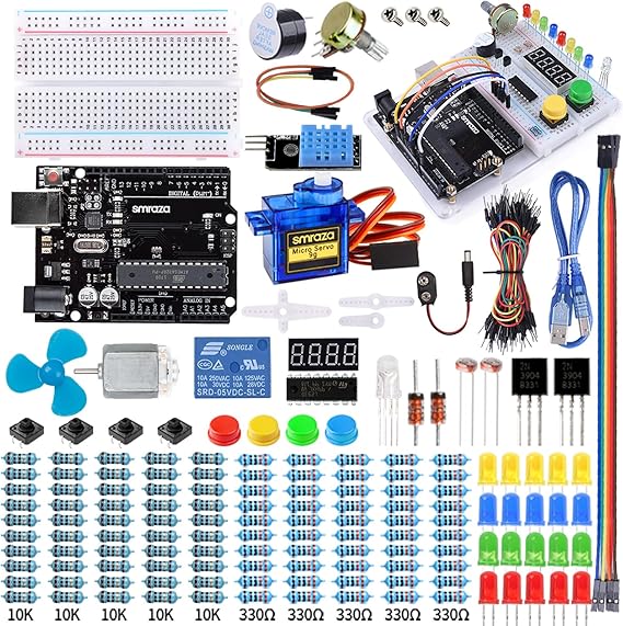 Smraza Ultimate Starter Kit with Tutorial, Breadboard Holder, Jumper Wires, Resistors, DC Motor Compatible with Arduino R3 Project Compatible with Mega 2560 Compatible with Nano