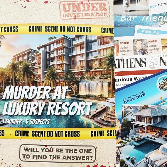 DETECTIVE GAME UNSOLVED MYSTERY MURDER - COLD CASE FILES INVESTIGATION DETECTIVE CLUES/EVIDENCE - SOLVE THE CRIME - FOR INDIVIDUALS, DATE NIGHTS & PARTY GROUPS (MURDER AT A LUXURY RESORT)