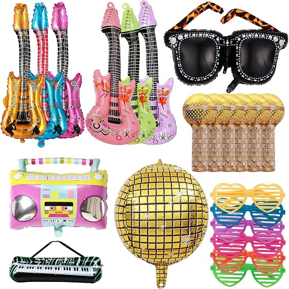 22Pcs Inflatable Instruments Party Props, Inflatable Rock Star Guitars