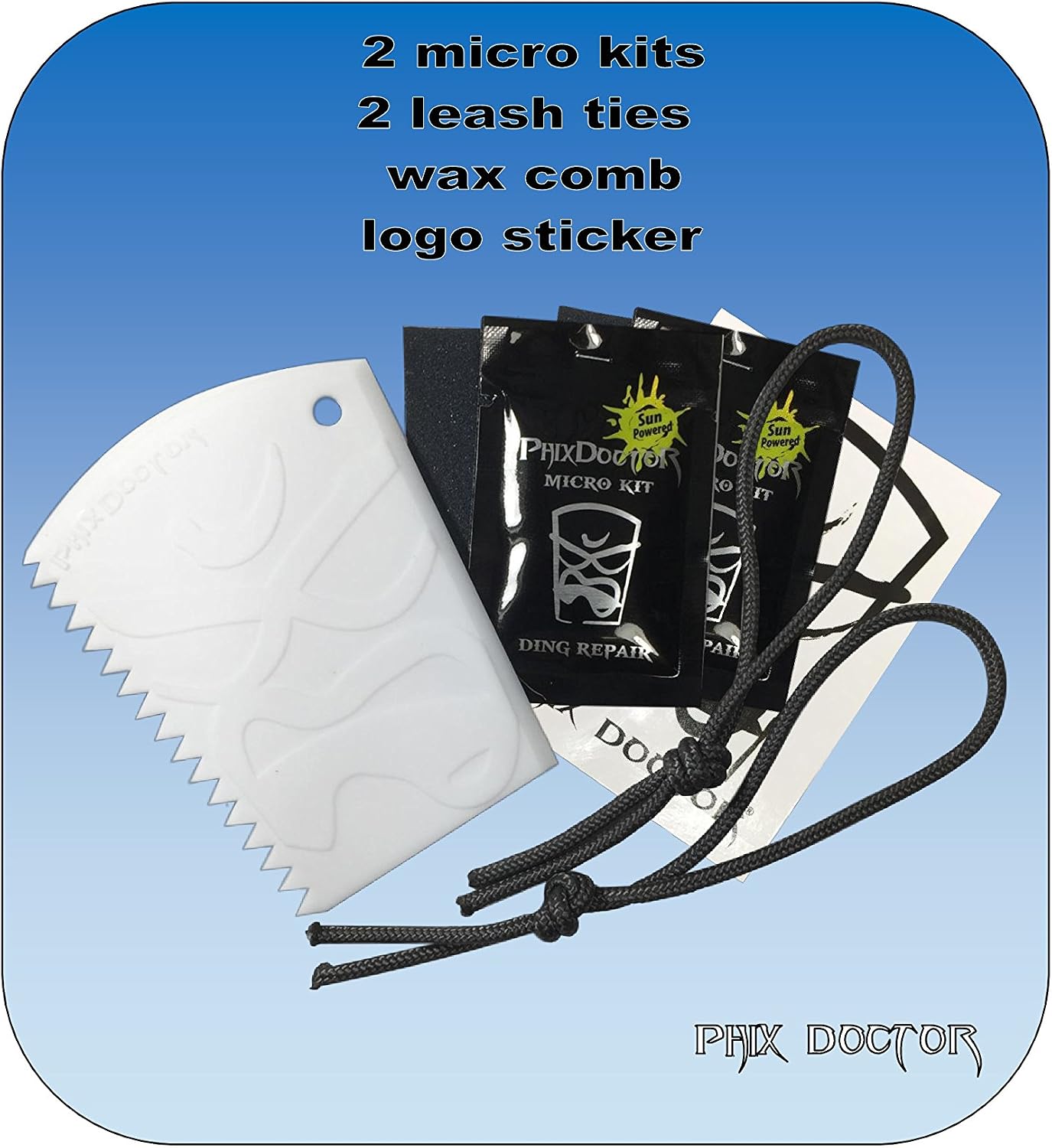 Phix Doctor Micro Leash Tie Wax Comb Combo for Surfboards Ding Repair