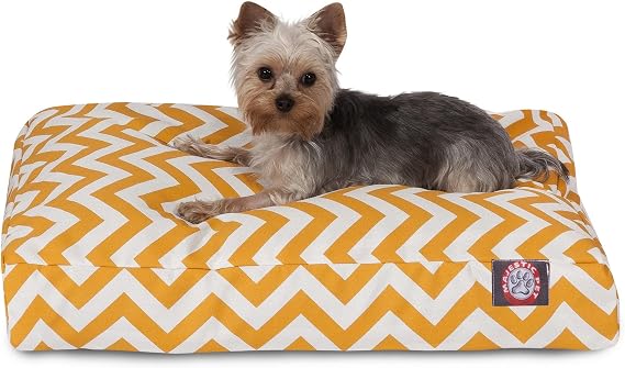 Majestic Pet Shredded Memory Foam Dog Bed Small with Removable Washable Cover Rectangle Orthopedic Dog BedDurable Dog Crate Bed-Flat Dog Bed for Senior Dogs - (27x20) S - Chevron - Yellow
