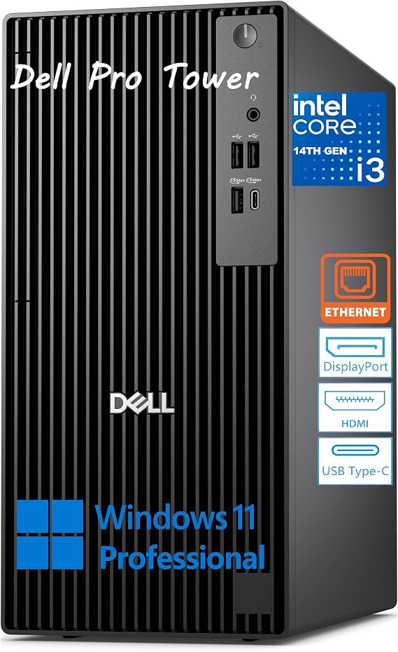 Dell Tower Desktop Computer for Business & Home, 2026 Copilot AI, Next Gen OptiPlex, 14th Gen Intel 4-Core Processor, 32GB DDR5 RAM, 1TB PCIe SSD, Type-C, HDMI, DisplayPort, Windows 11 Pro, Black