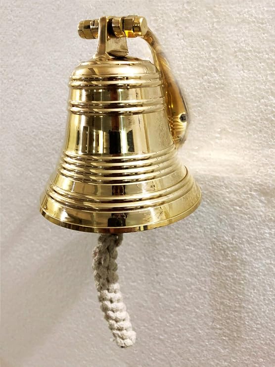 ANTIQUE Solid Brass 4" Ring Ship Bell Ring Home Kitchen Outdoor Indoor Door Bell Wall Hanging Home Decorative