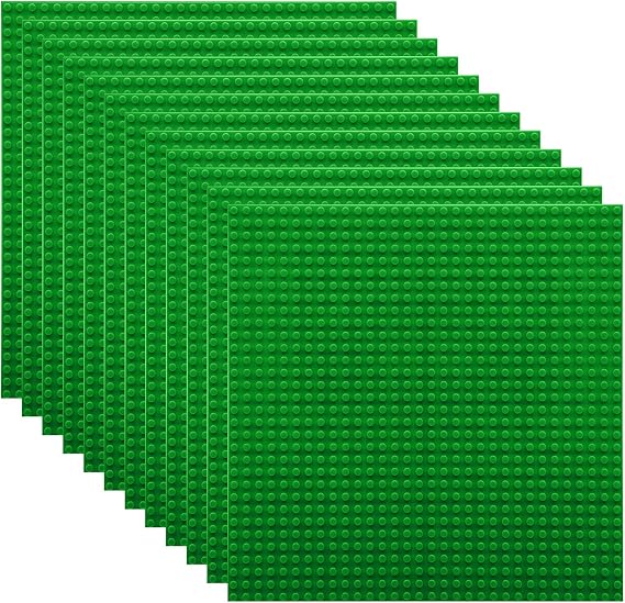 Lekebaby 12 Pack Classic Baseplates 10" x 10", Building Base Plates for Building Bricks, 100% Compatible with Major Brands and Activity Table-Baseplate, Sturdy & Safe, Age 3 and up Kids, Green