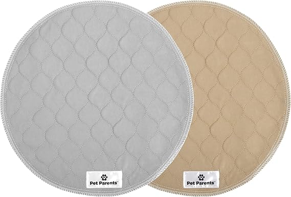 Pet Parents Pawtect Pads Washable Pee Pads for Dogs (2pack) of Premium Dog Pee Pads, Waterproof Puppy Pads & Reusable Dog Pads, Whelping Pads & Modern Pee Pads for Dogs (Tan/Grey, 17" Round)