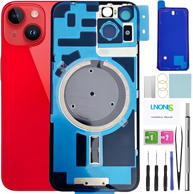 14 Back Glass Replacement for iPhone 14 Rear Back Cover Glass with Waterproof Frame and Camera LensProfessional Repair Tool Kit Red