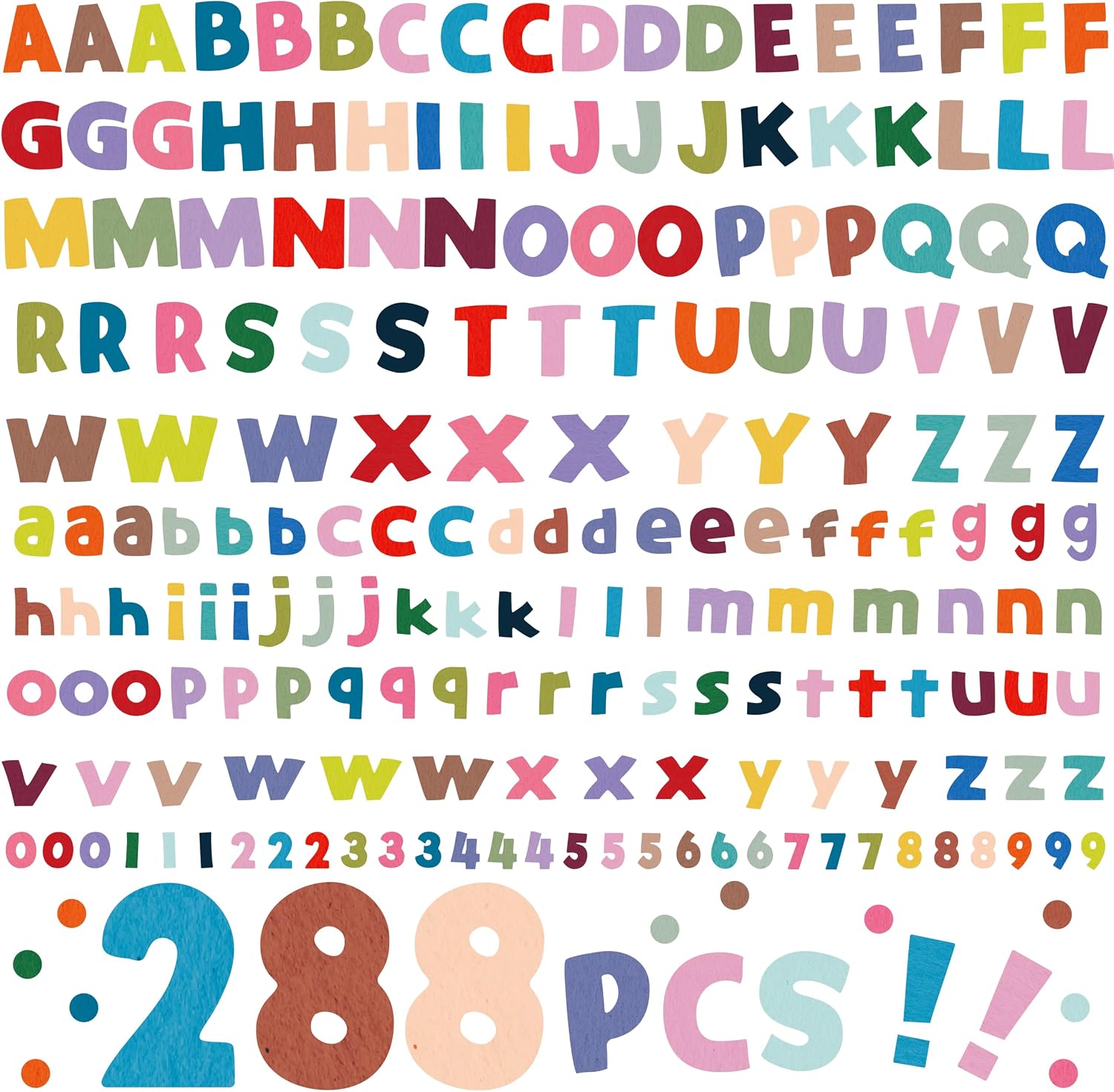 288 PCS Alphabet Combo Set, Large Size Letters UppercaseLowercase Letters, Numbers & Punctuation, Accents Cutouts for Classroom Home School Room Chalkboard Bulletin Board