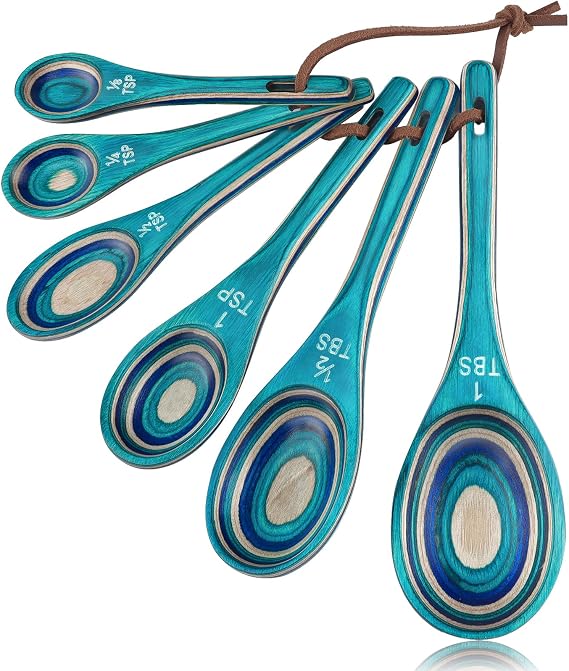 6pcs Pakkawood Measuring Spoons Set, Turquoise Blue | Includes 1/8 tsp, 1/4 tsp, 1/2 tsp, 1 tsp, 1/2 tbsp & 1 tbsp, For Cooking & Baking, Cute Kitchen Gadgets Gift