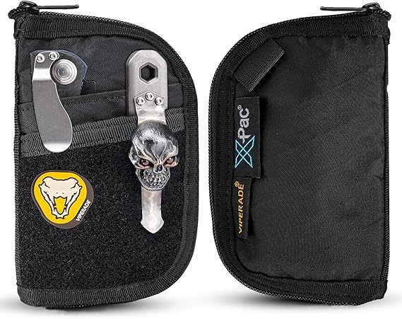 VIPERADE VE10 EDC Pouch Small Pocket Tool Pouch with 10 Compartments, Men's Pocket Organizer for Multitools, EDC Organizer with Patches Area for DIY (X-pac Black)