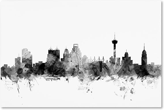 Trademark Fine Art San Antonio Texas Skyline B&W by Michael Tompsett, 12x19-Inch