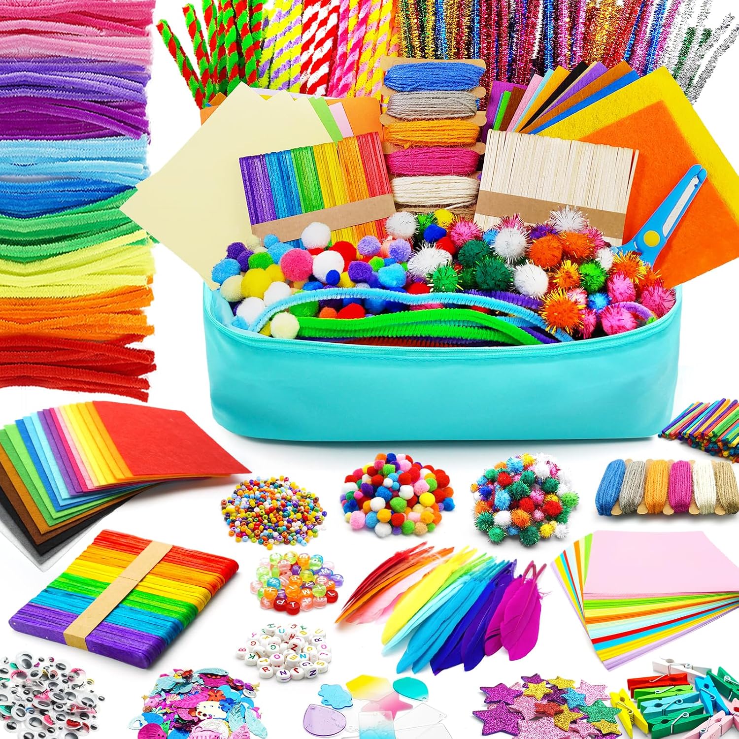 FUNZBO Arts and Crafts Supplies - Crafts for Girls Age 3, 4, 5, 6, 7, 8, 9 Years Old, Craft Kit with Pipe Cleaners, Pompoms & Craft Tools, Birthday Gifts for Kids, Boys & Girls 3-12 Years Old