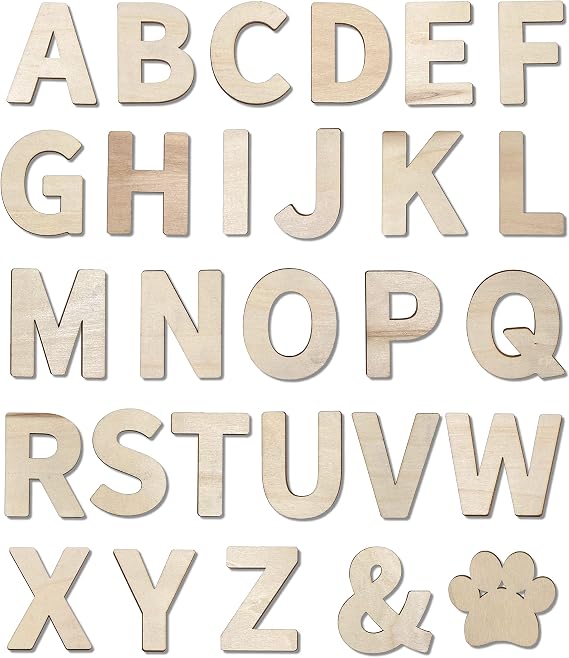 182 Pieces 2-1/2 Inch (2.5") Wooden Letters Craft Wood Letter Unfinished Alphabets with Extras Wall Decor