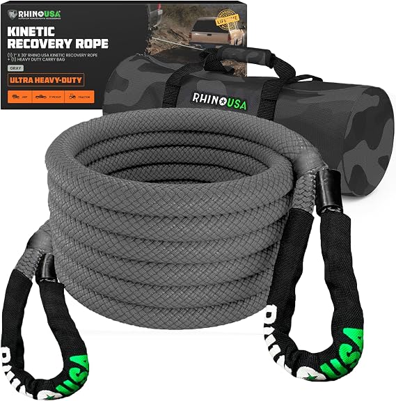 Rhino USA Kinetic Recovery Rope, 1in x 30ft - Heavy Duty Snatch Strap